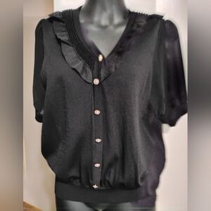 Victorian Grandmacore Witchy Elegant Black Blouse with Button Details